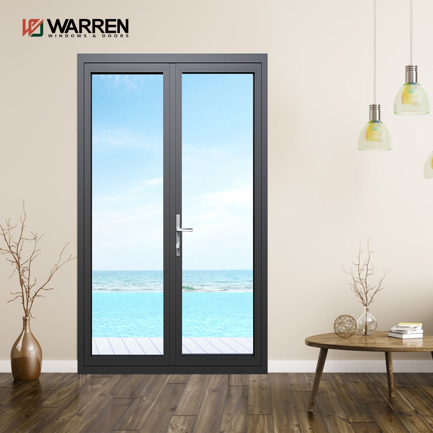 Warren 48 Inch Interior French Doors With Modern Internal Frosted Glass