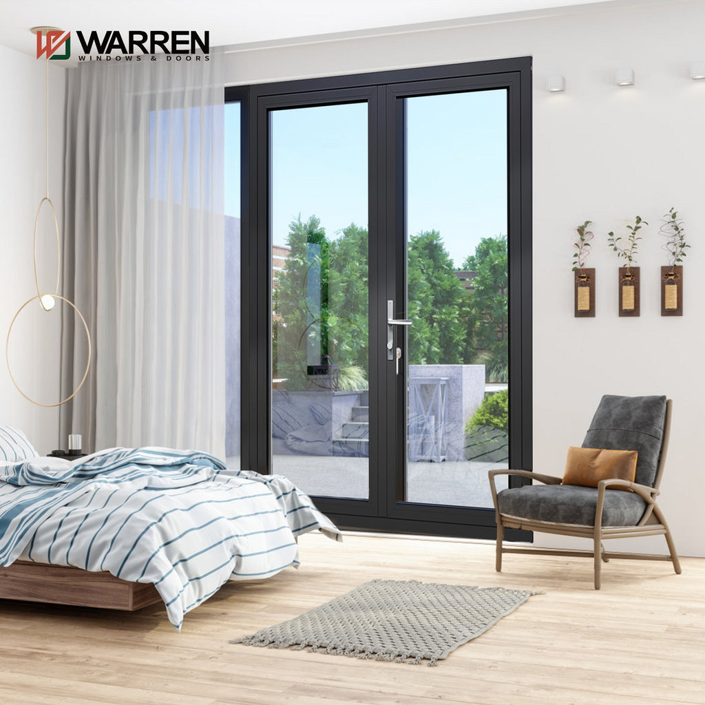 Warren french doors 60 x 96 exterior black color thermal break aluminu